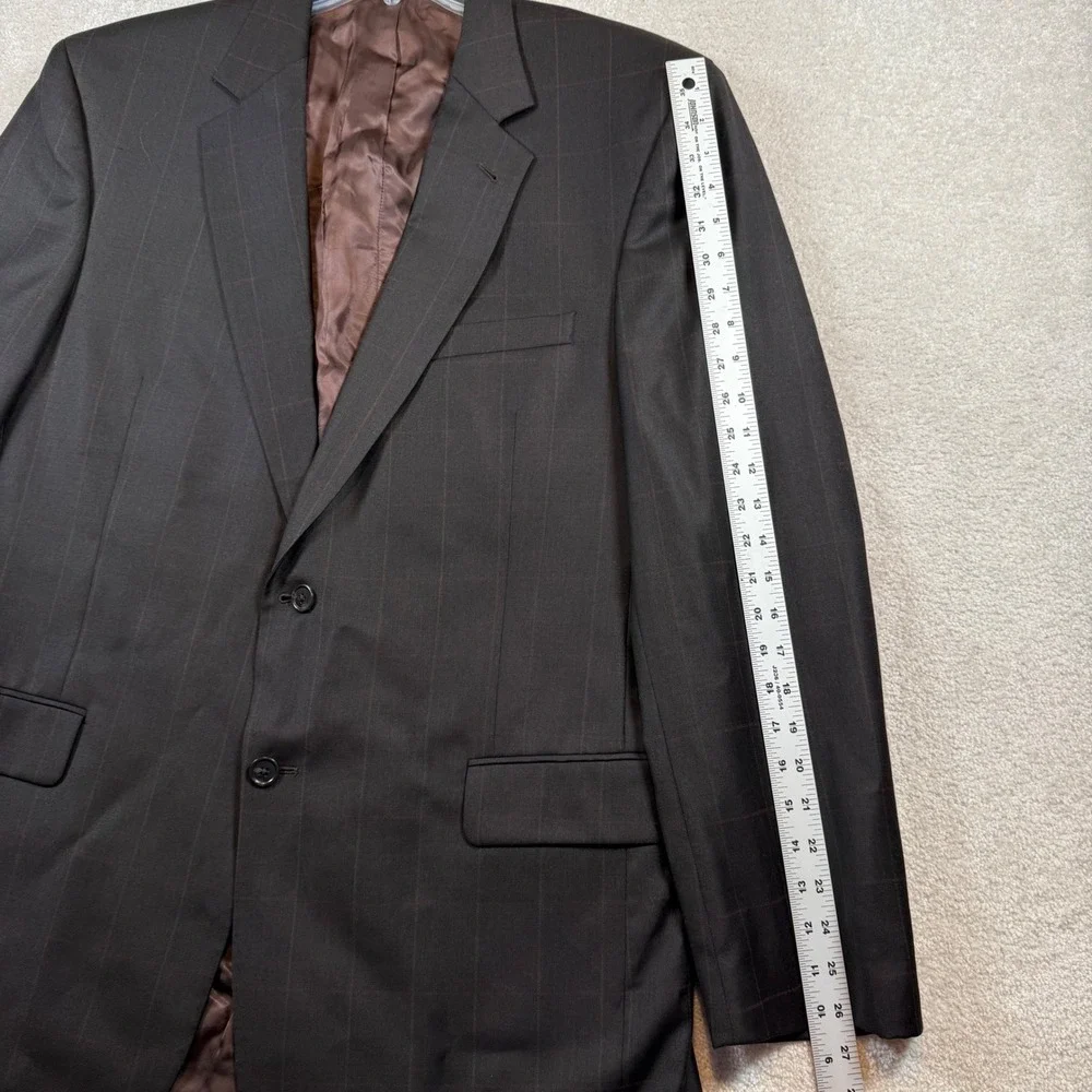 Jos. A. Bank Suit Mens 44LG Dark Brown Windowpane 100% Wool Signature Collection